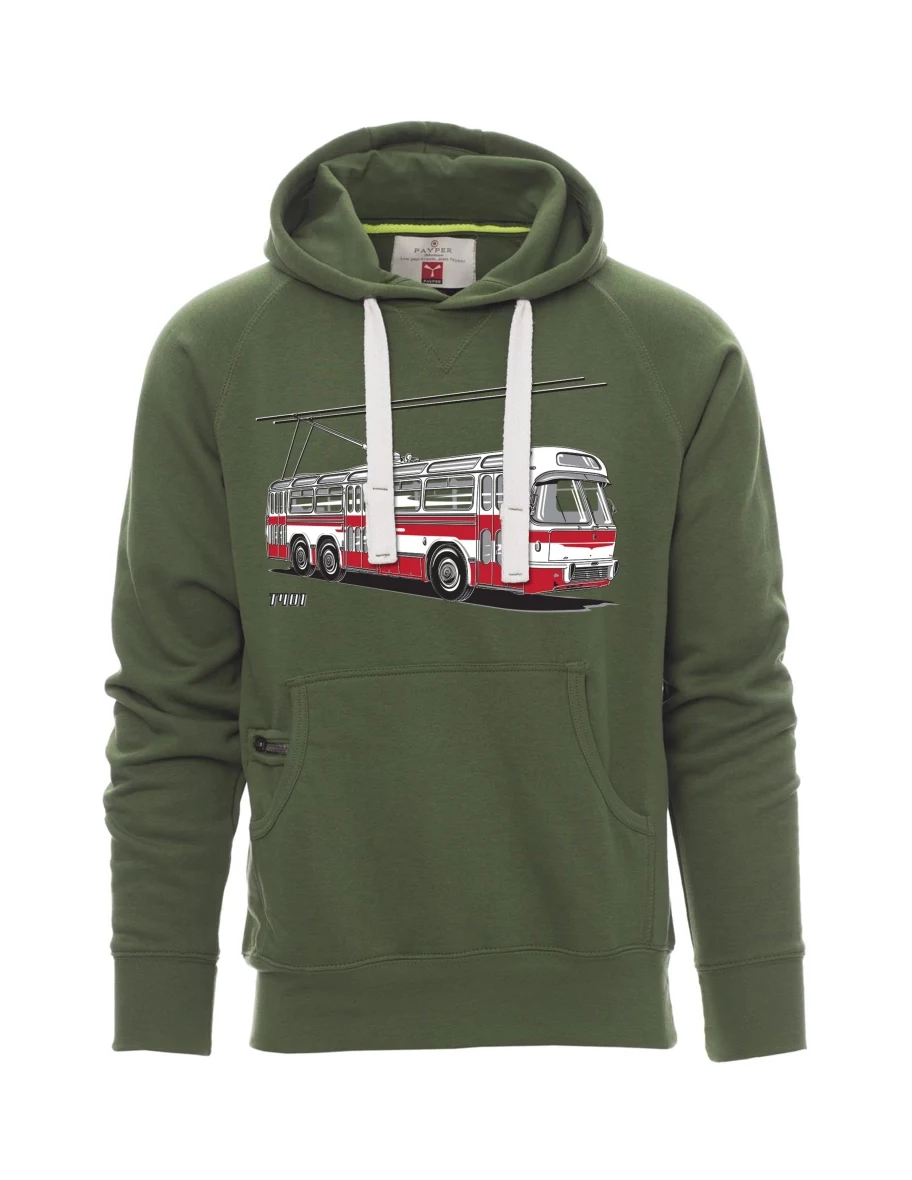 Tmavě zelená pánská mikina Trolejbus  T401
