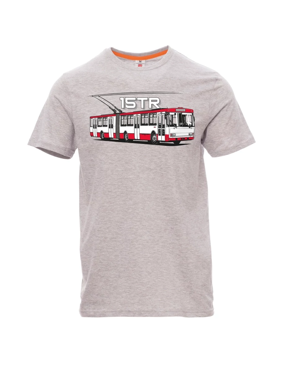 Šedé melanžové pánské tričko Trolejbus 15TR