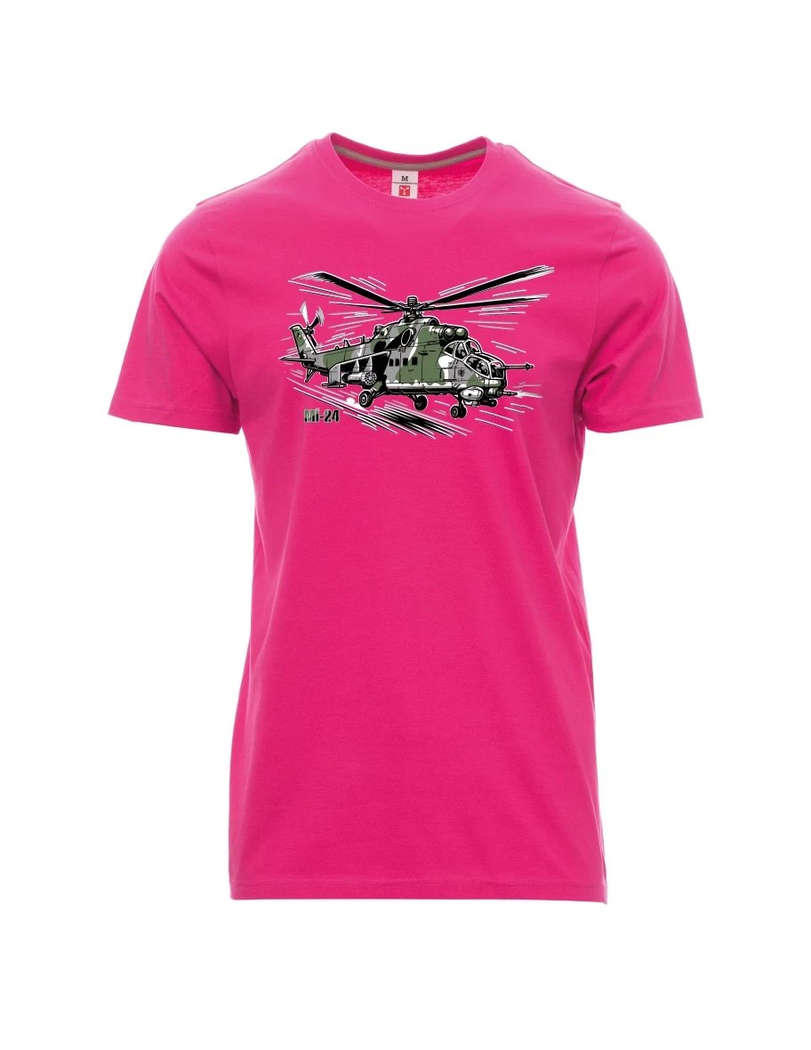 Růžové pánské tričko Vrtulník Mi-24