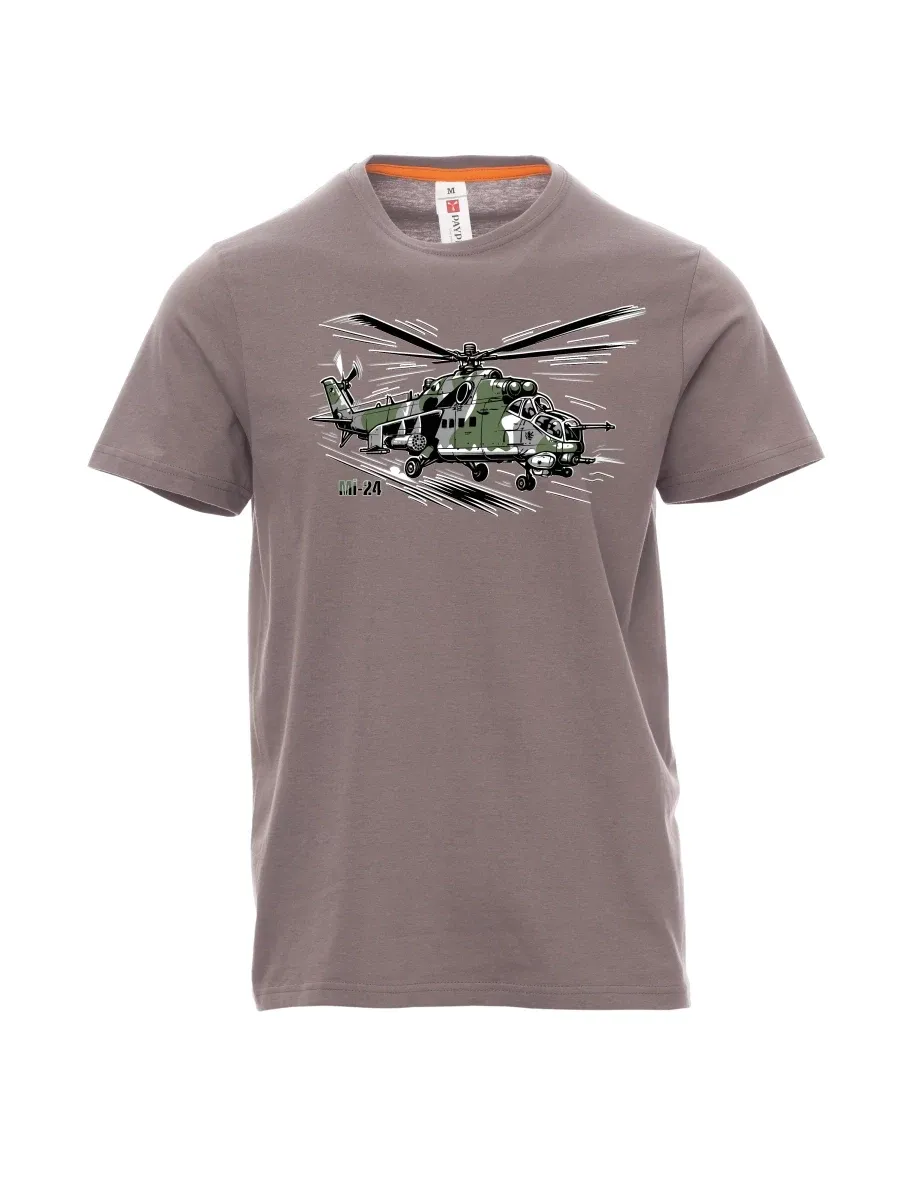 Ocelově šedé pánské tričko Vrtulník Mi-24