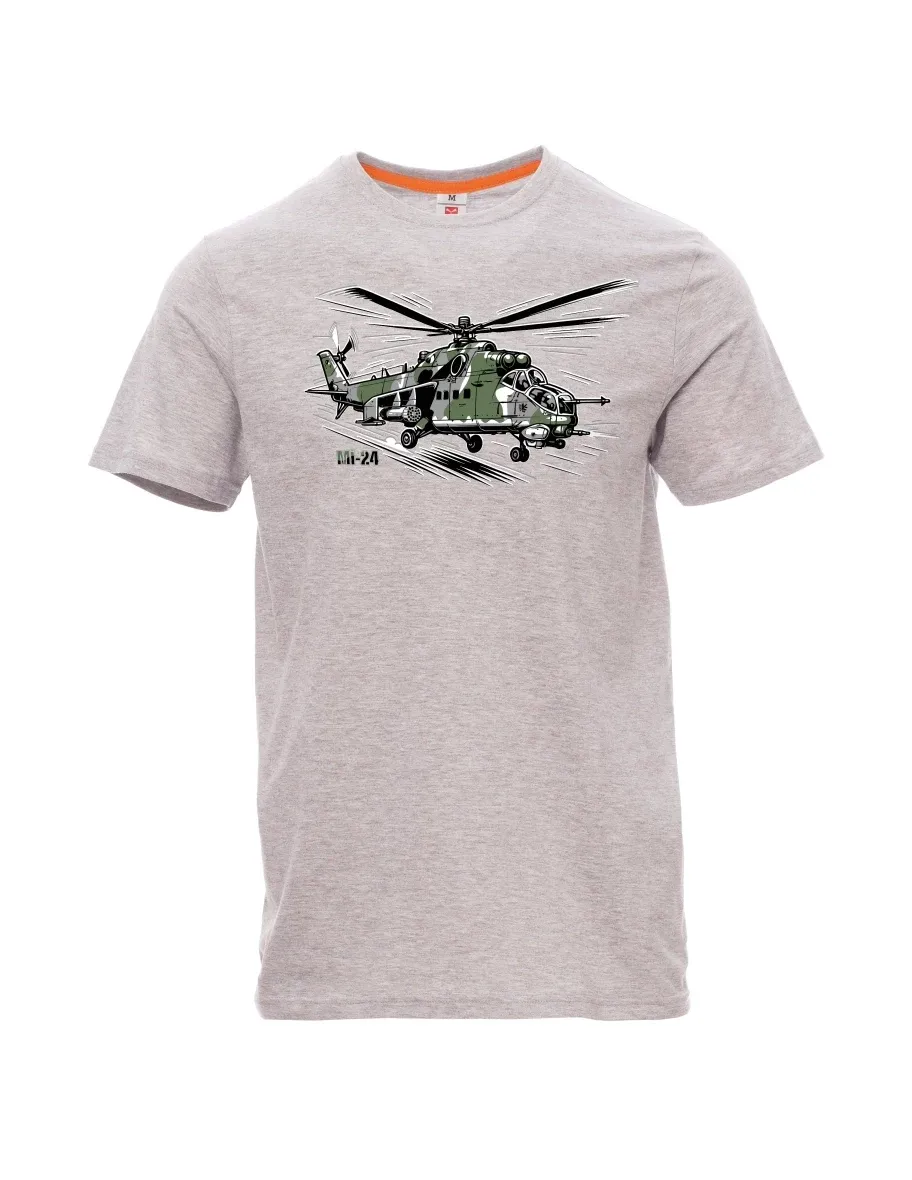 Šedé melanžové pánské tričko Vrtulník Mi-24