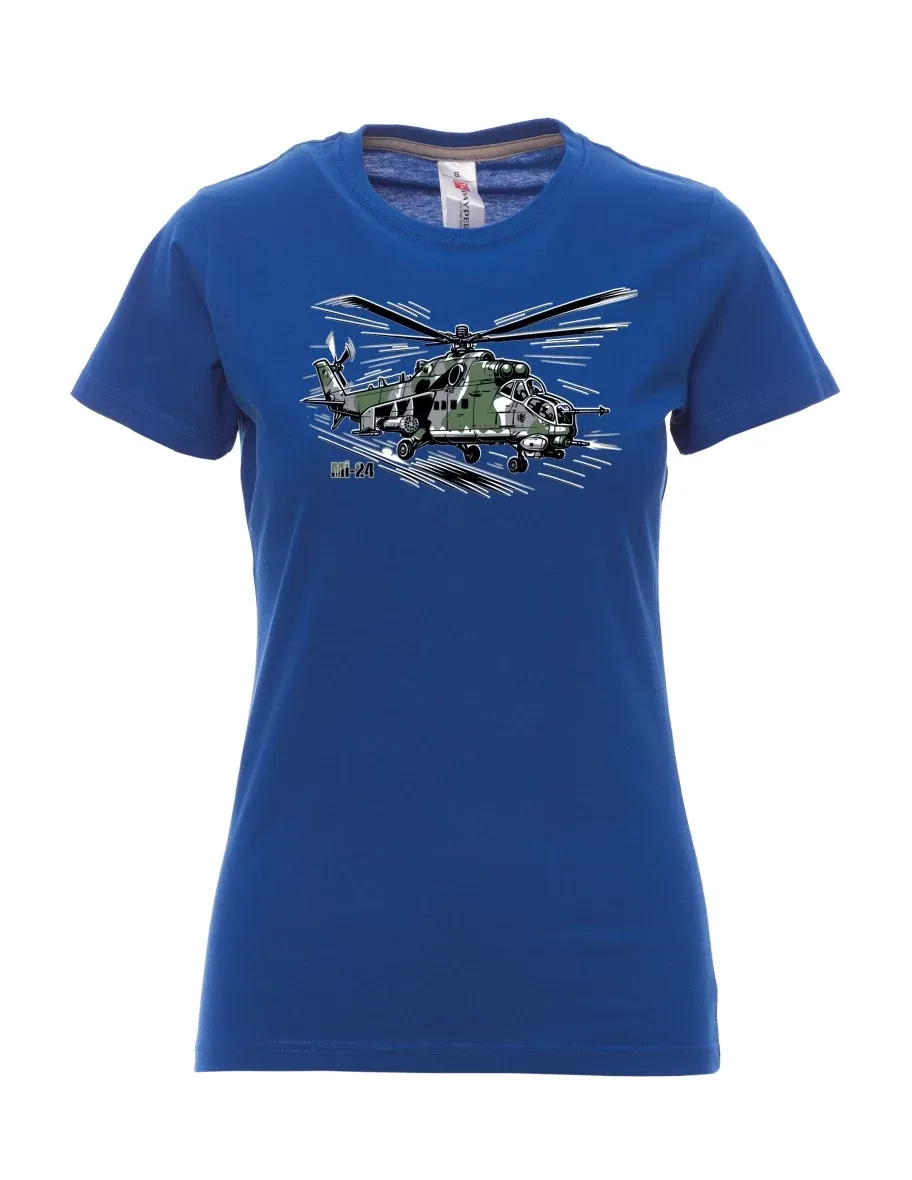 Královsky modré dámské tričko Vrtulník Mi-24
