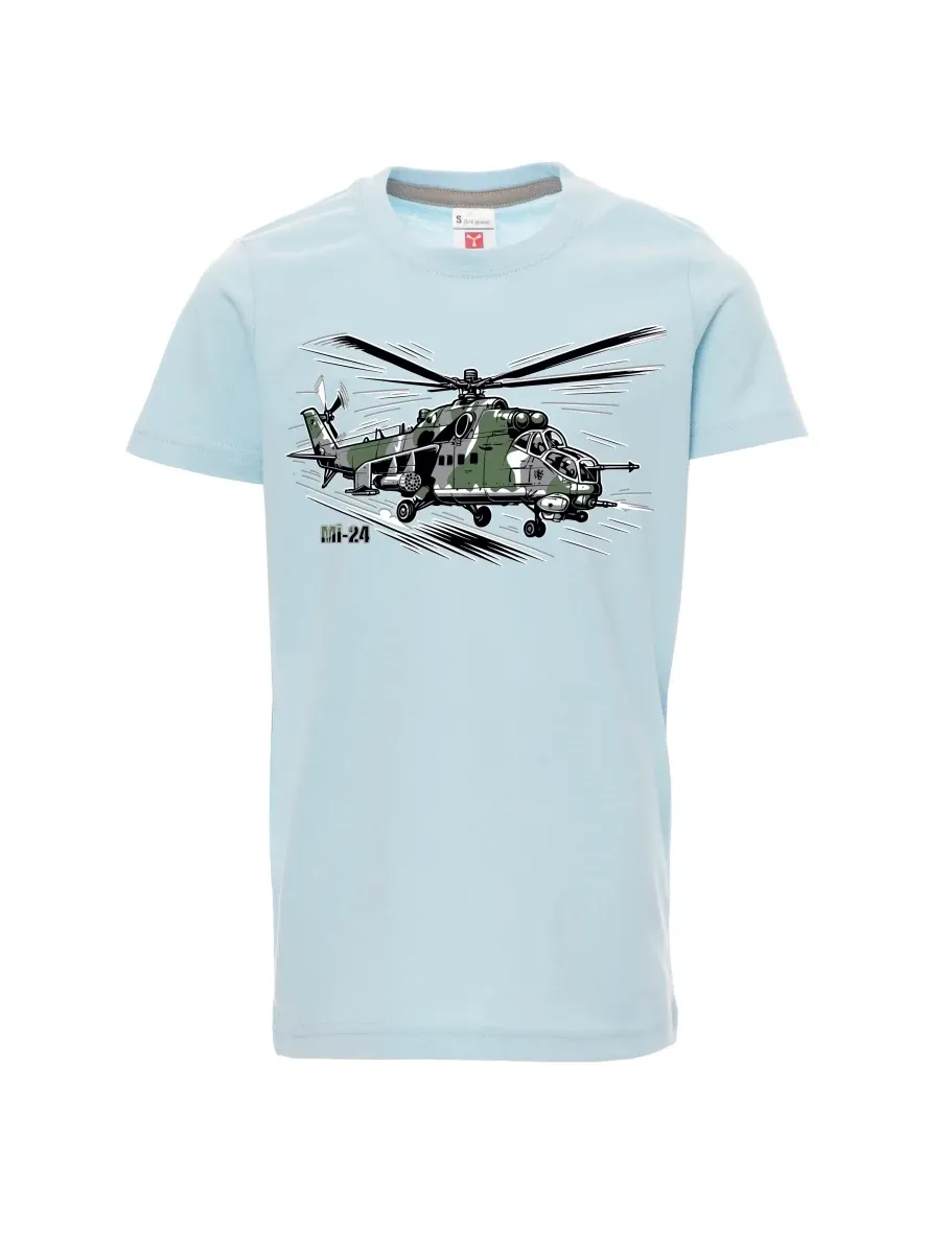 Bledě modré dětské tričko Vrtulník Mi-24