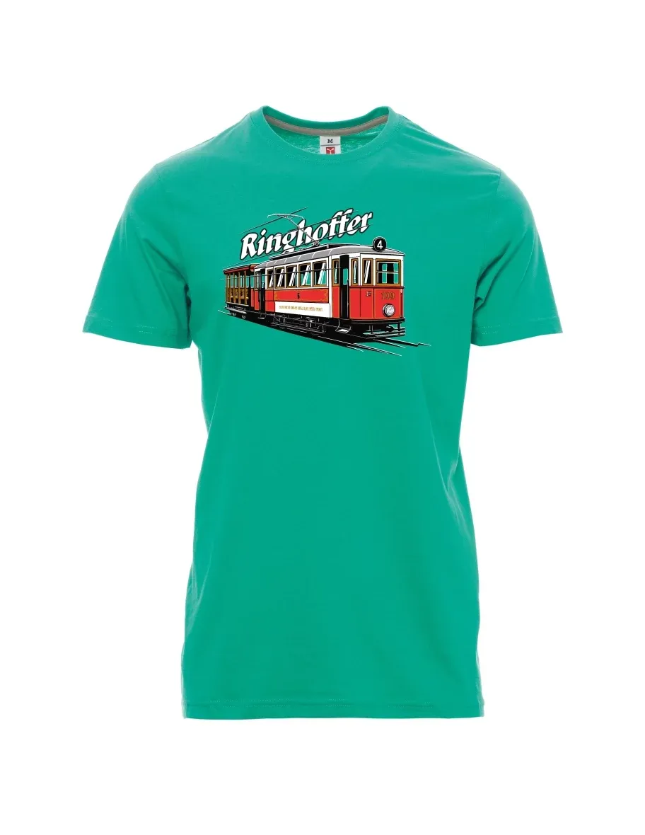 Smaragdové pánské tričko Tramvaj Ringhoffer