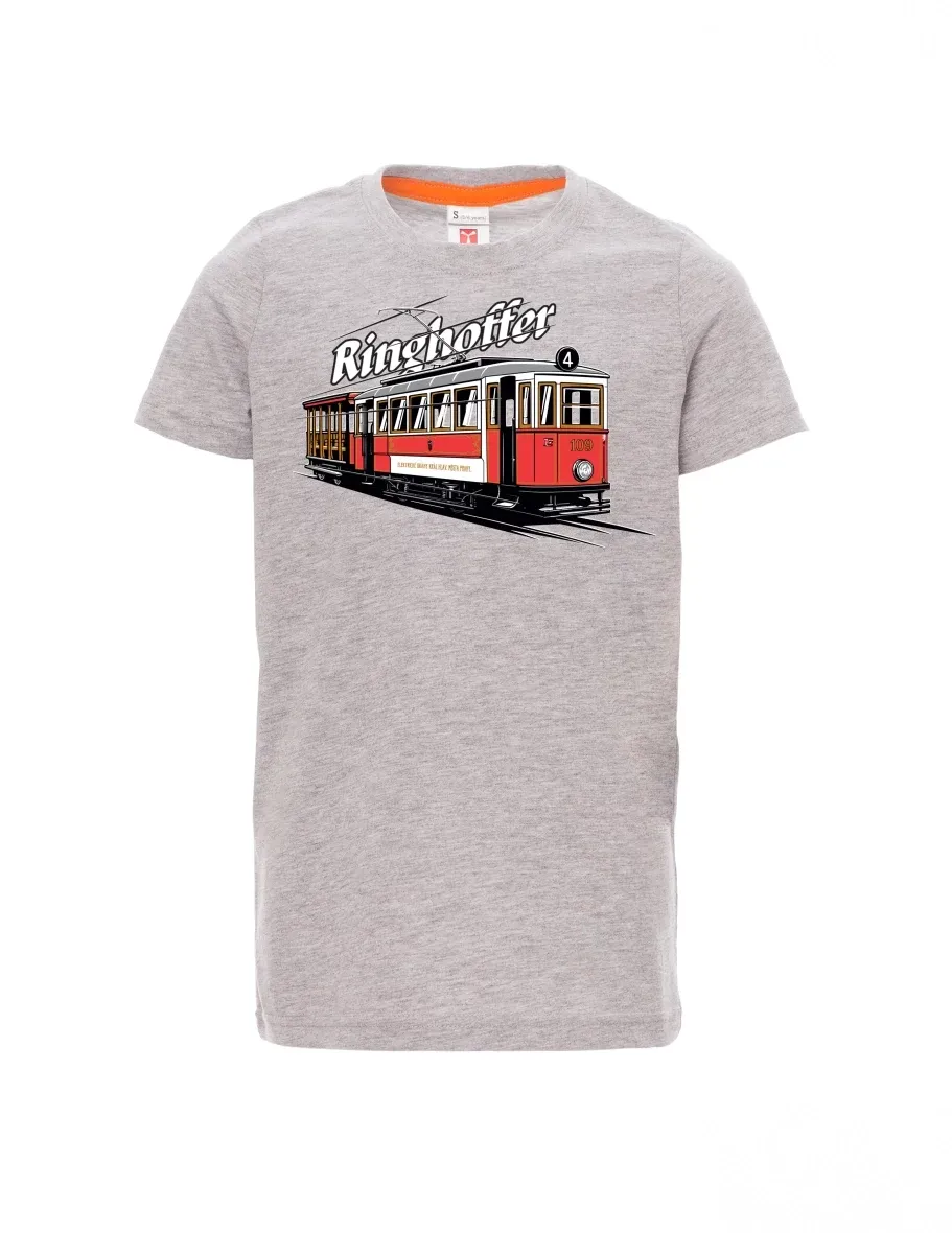 Šedý melír dětské tričko Tramvaj Ringhoffer