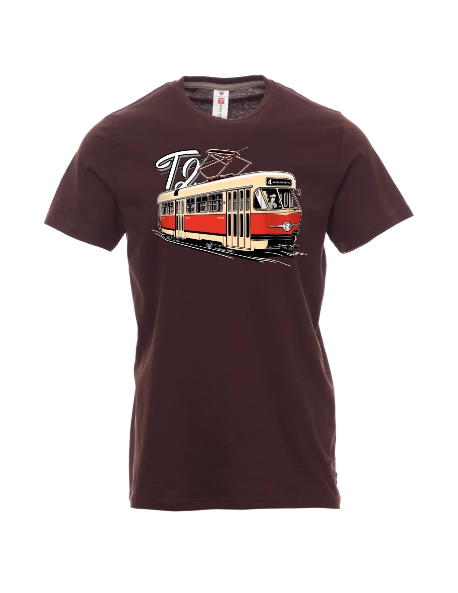 Tmavě hnědé pánské tričko Tramvaj T2