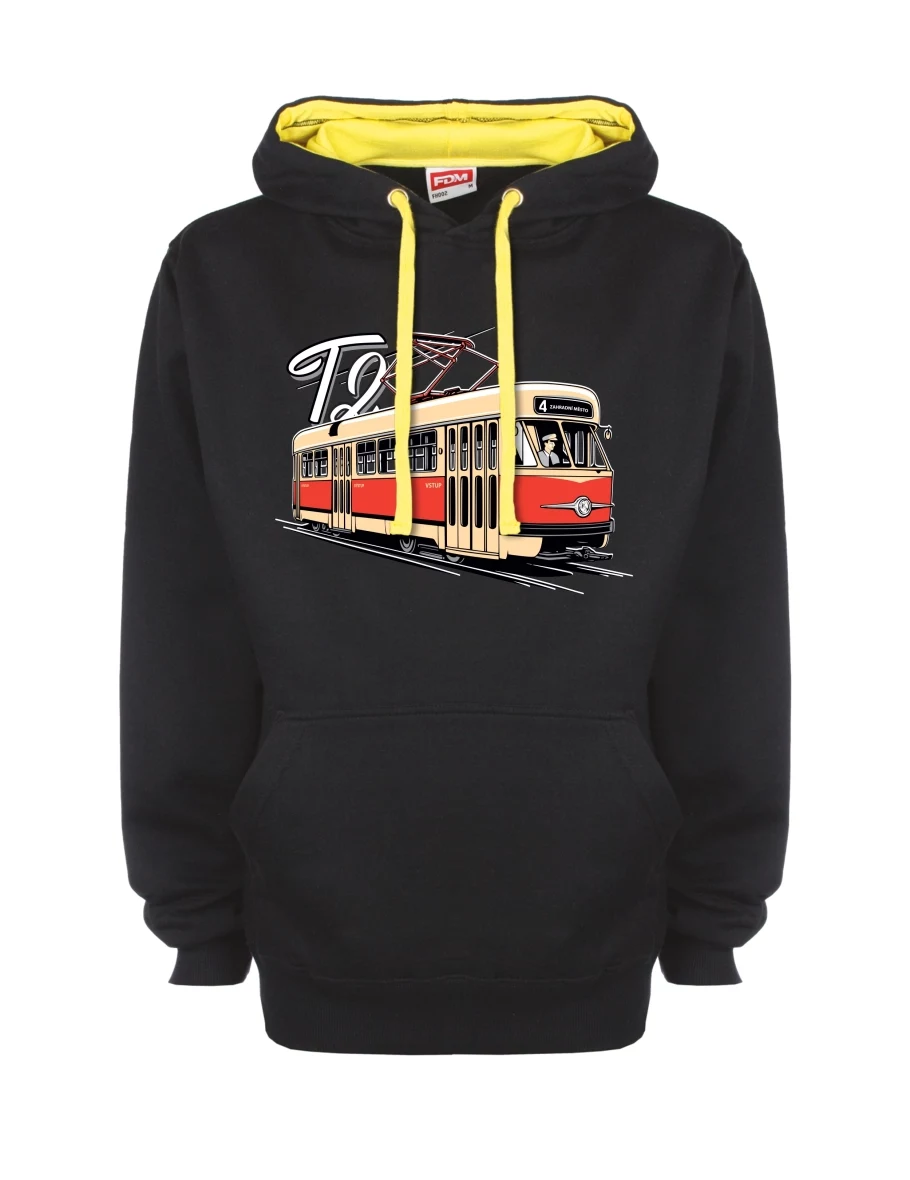 Žluto-černá mikina s Tramvaj T2