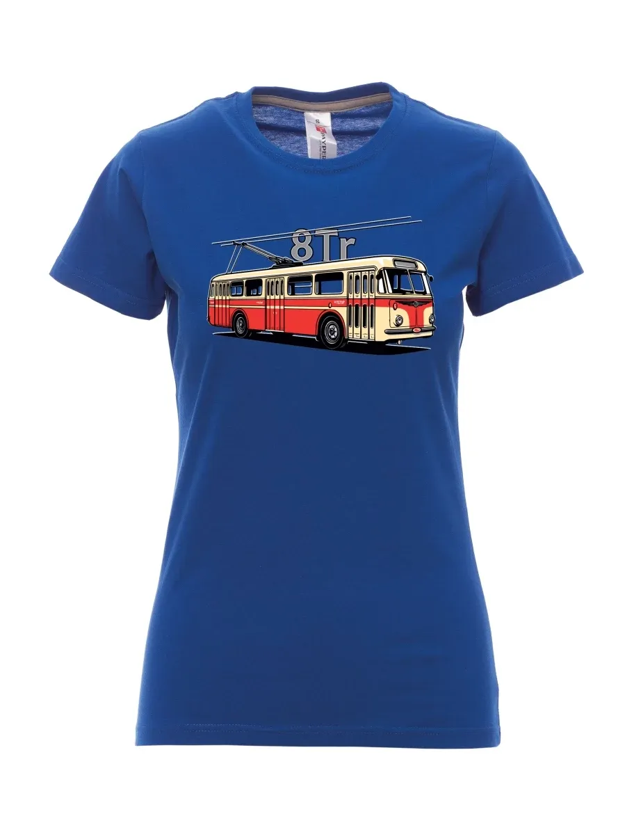 Královsky modré dámské tričko Trolejbus 8Tr