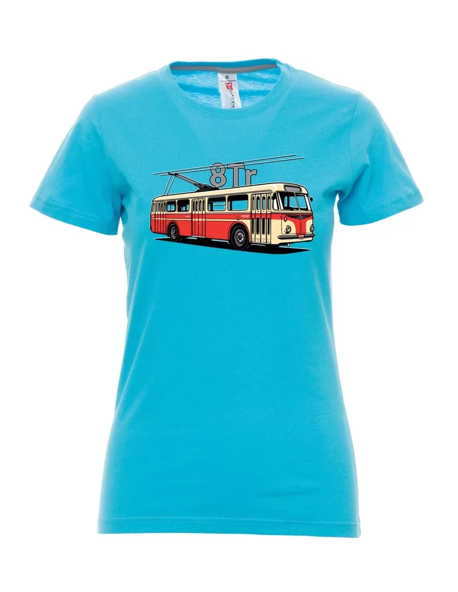 Atolově modré dámské tričko Trolejbus 8Tr