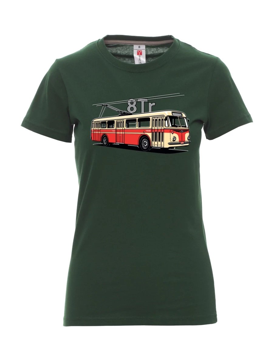 Tmavě zelené dámské tričko Trolejbus 8Tr