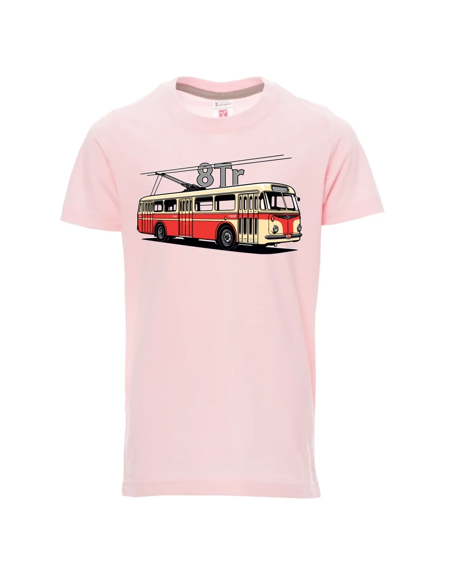 Světle růžové dětské tričko Trolejbus 8Tr