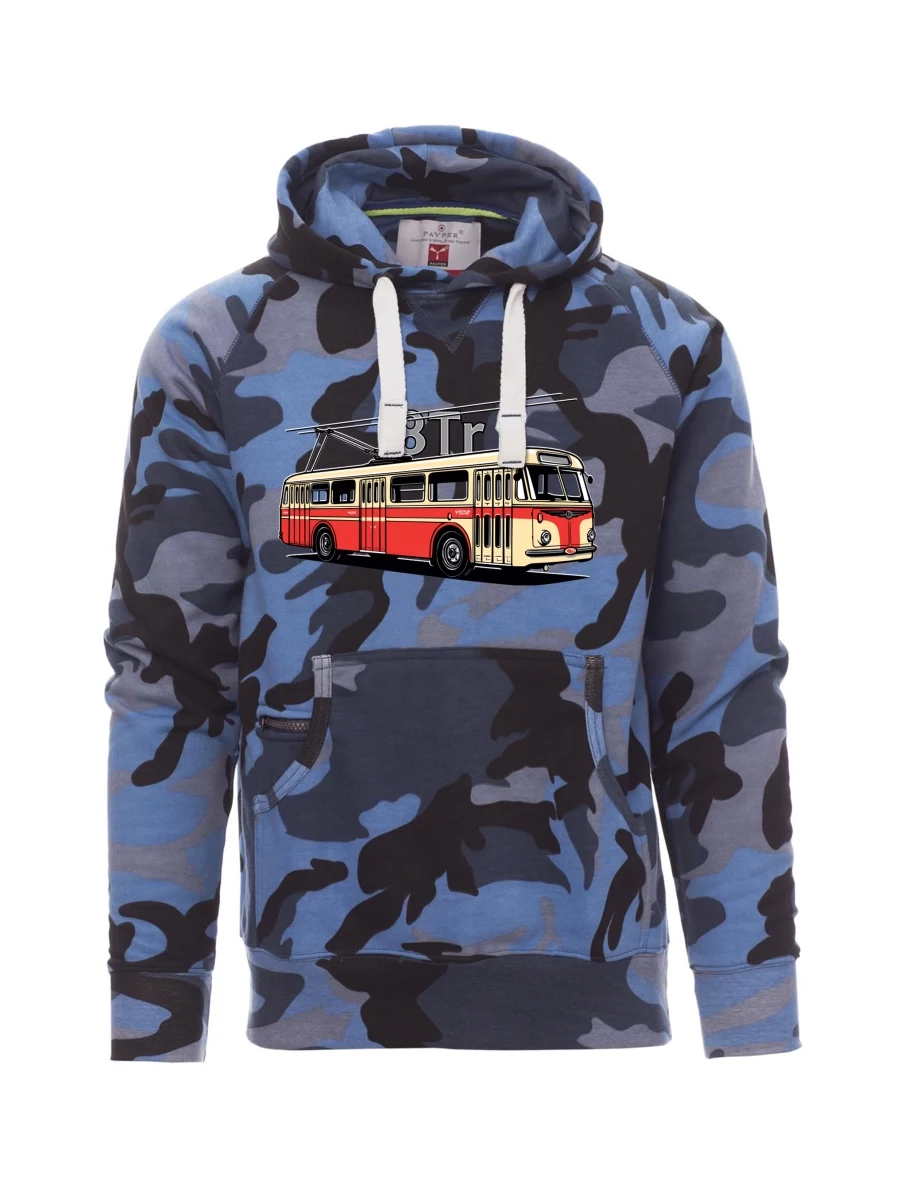 Maskáčová modrá pánská mikina Trolejbus 8Tr