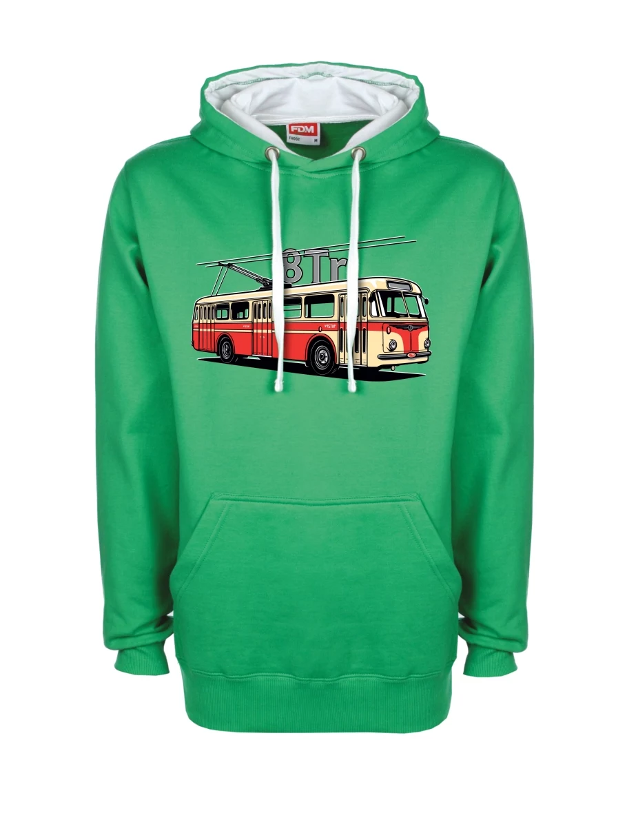 Bílo-zelená mikina Trolejbus 8Tr