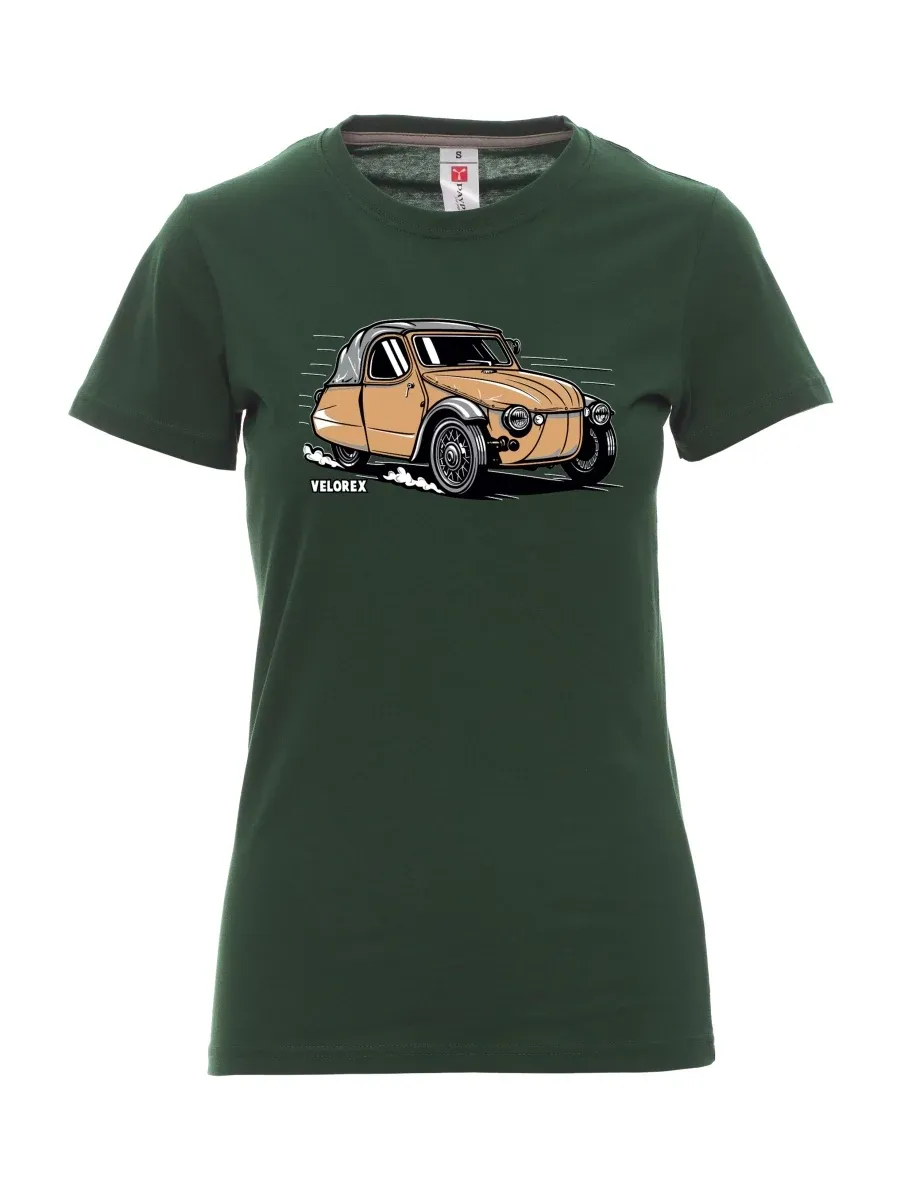 Tmavě zelené dámské tričko Automobil Velorex