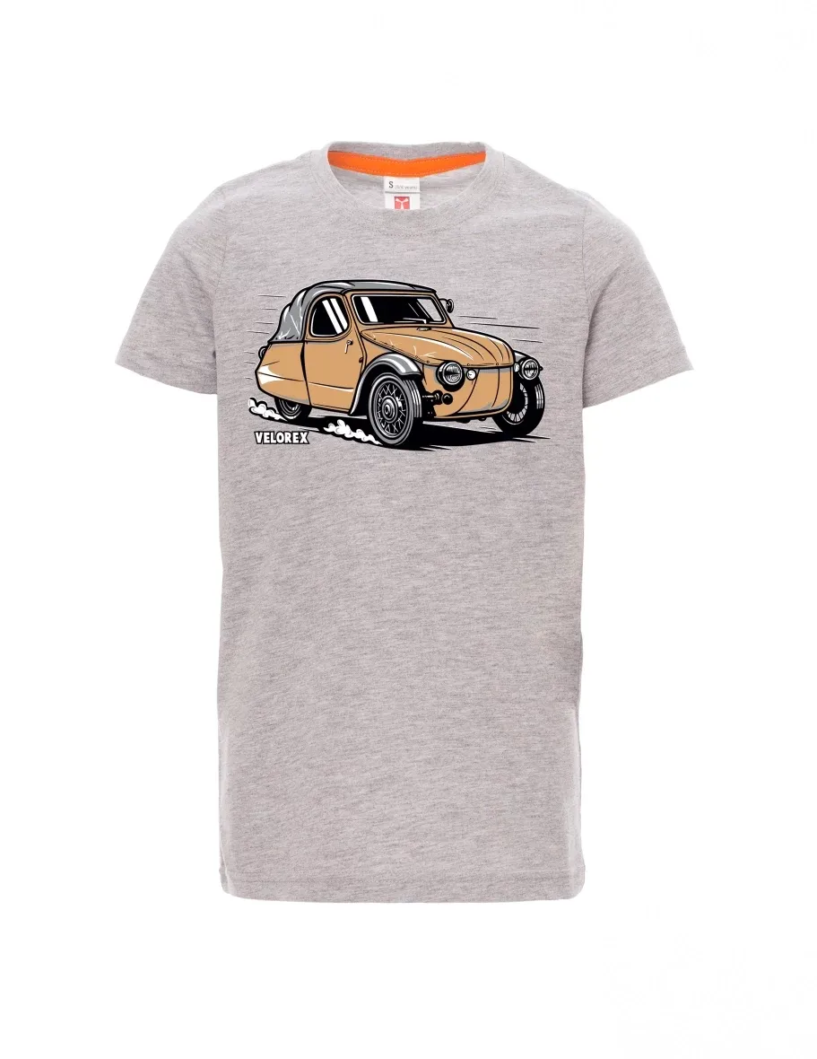 Šedý melír dětské tričko Automobil Velorex