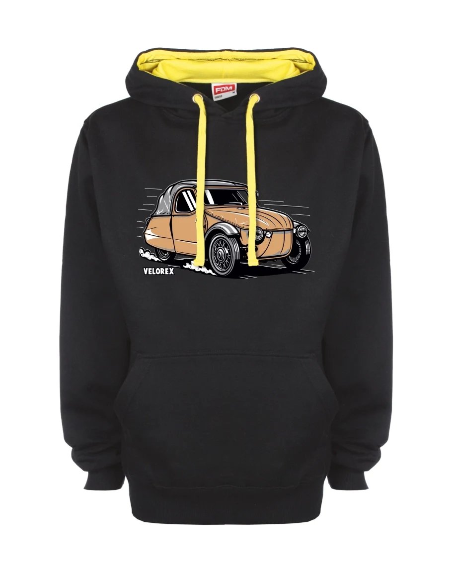 Žluto-černá mikina s Automobil Velorex