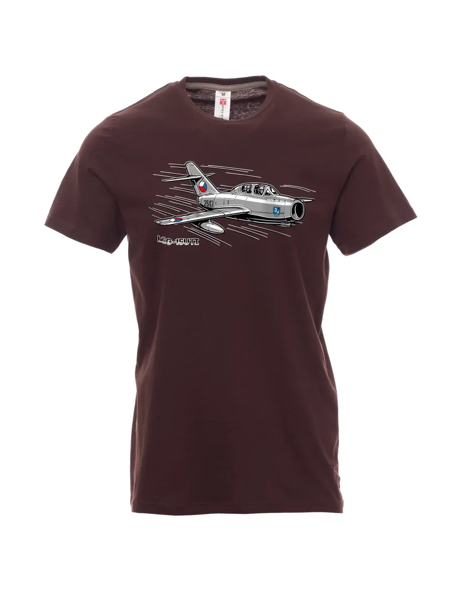 Tmavě hnědé pánské tričko Letadlo MiG-15UTI