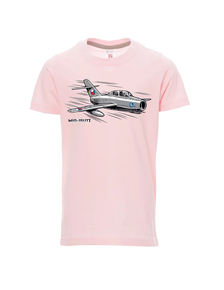 Světle růžové dětské tričko Letadlo MiG-15UTI