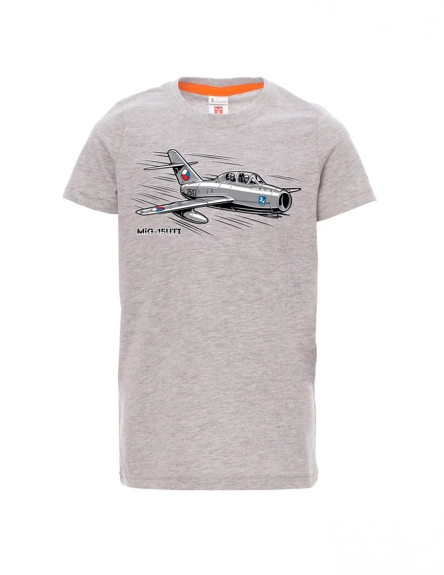 Šedý melír dětské tričko Letadlo MiG-15UTI