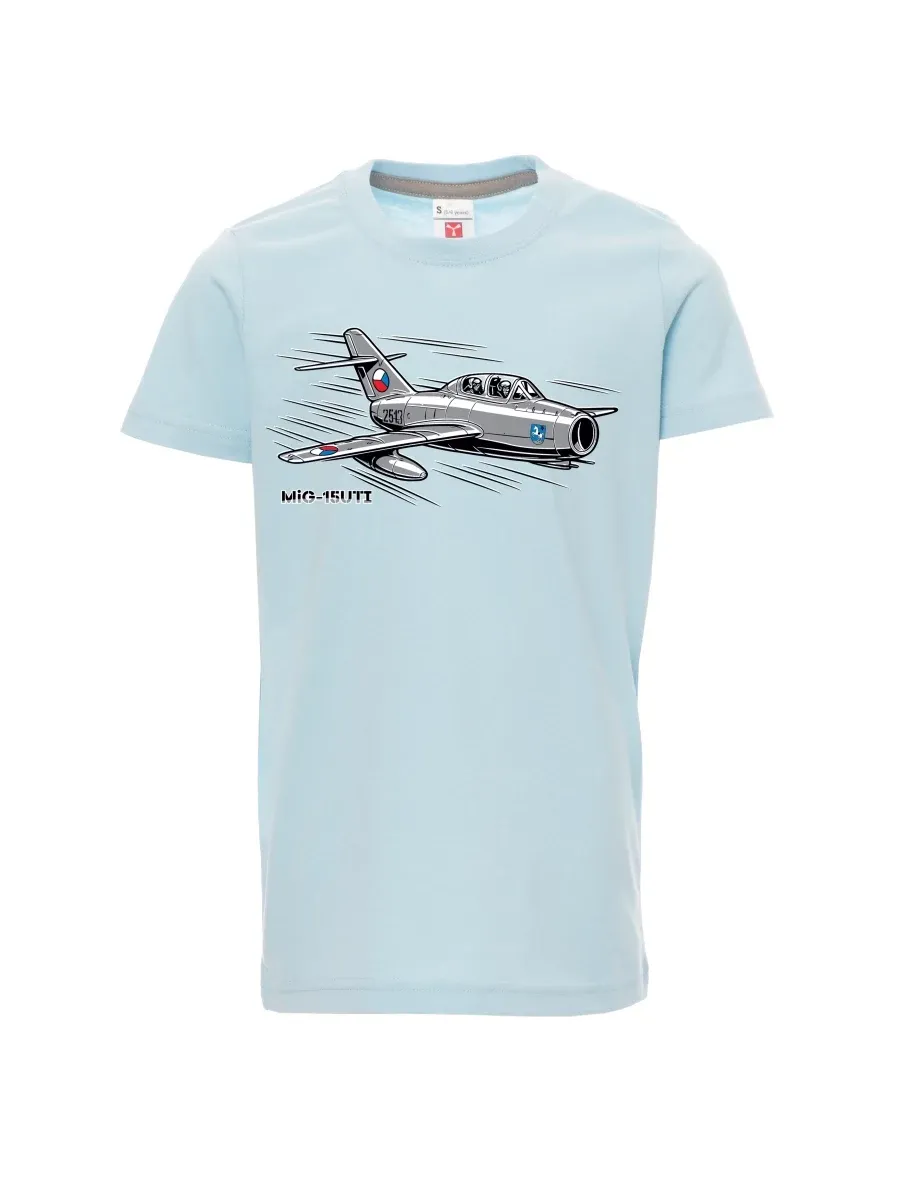 Bledě modré dětské tričko Letadlo MiG-15UTI