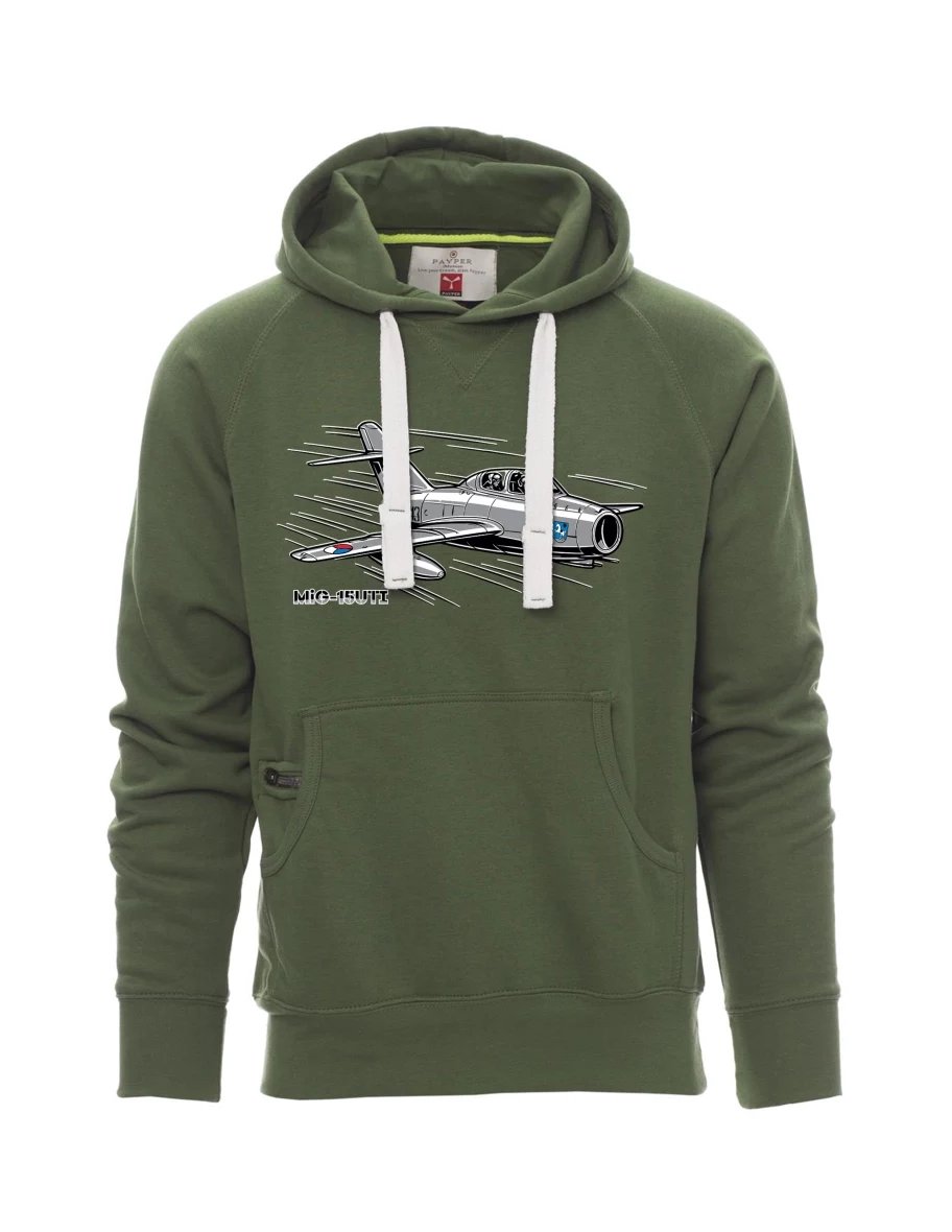 Tmavě zelená pánská mikina Letadlo MiG-15UTI