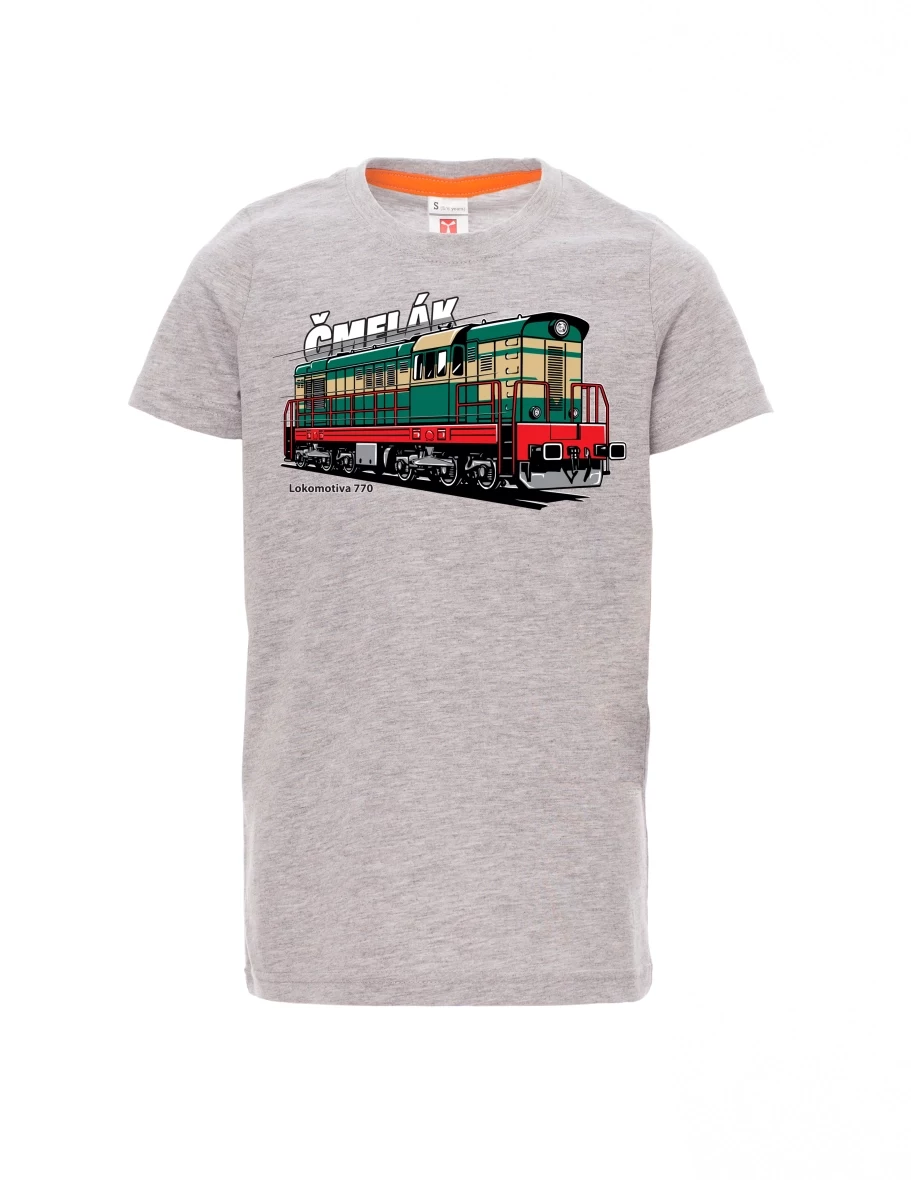 Šedý melír dětské tričko Lokomotiva 770 „Čmelák“