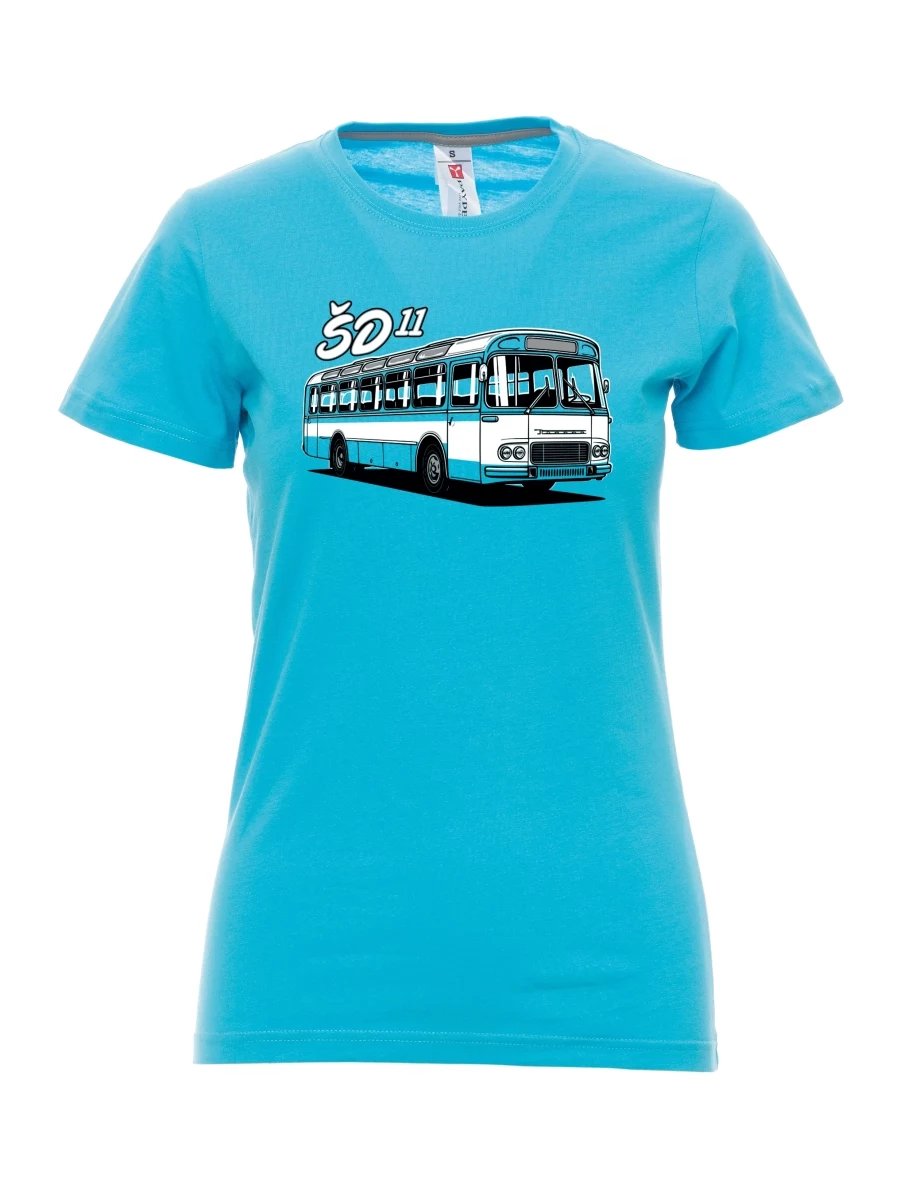Atolově modré dámské tričko Autobus ŠD 11