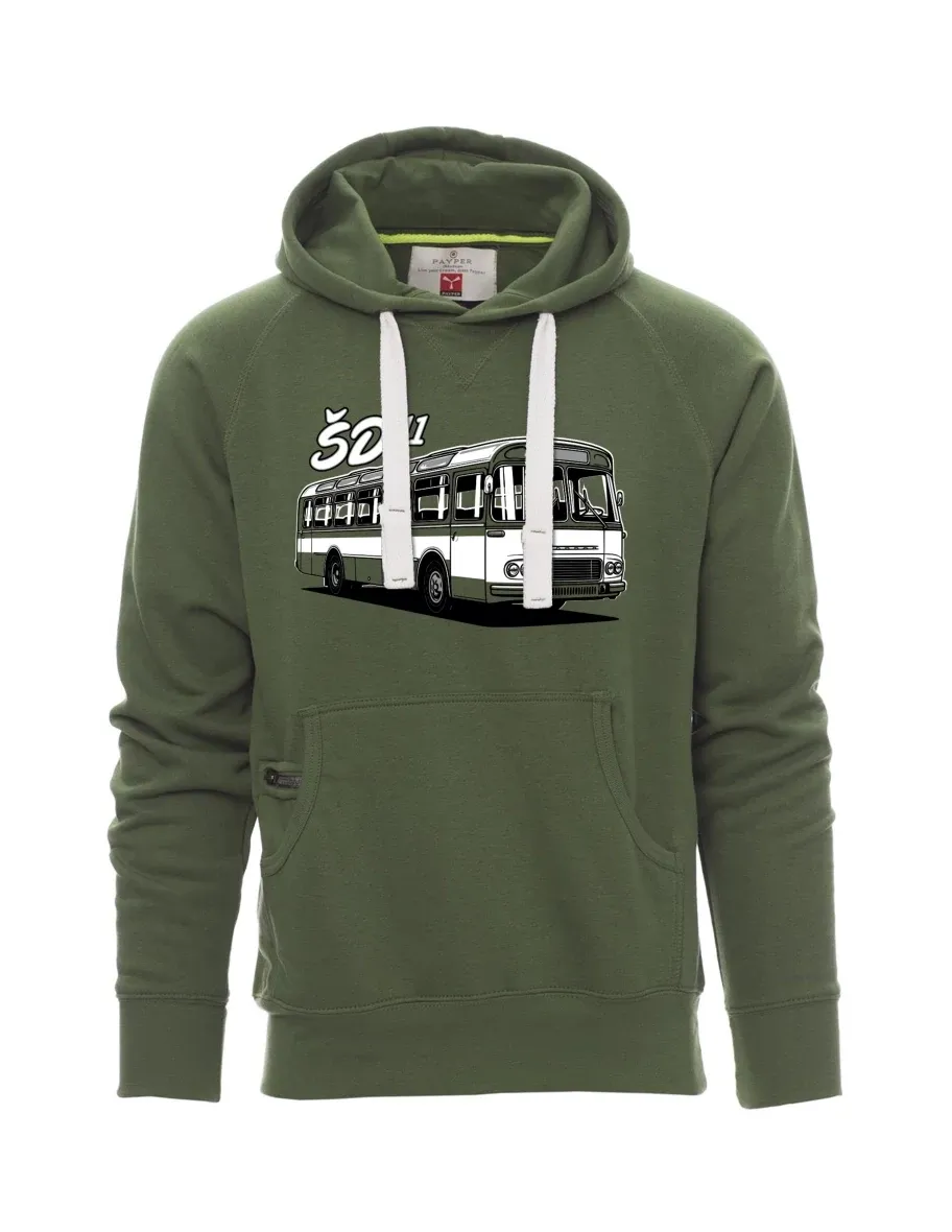 Tmavě zelená pánská mikina Autobus ŠD 11