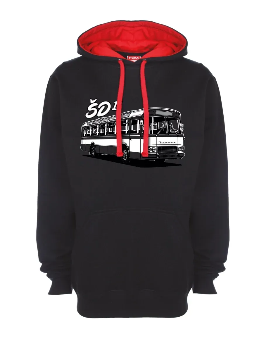 Červeno-černá mikina Autobus ŠD 11