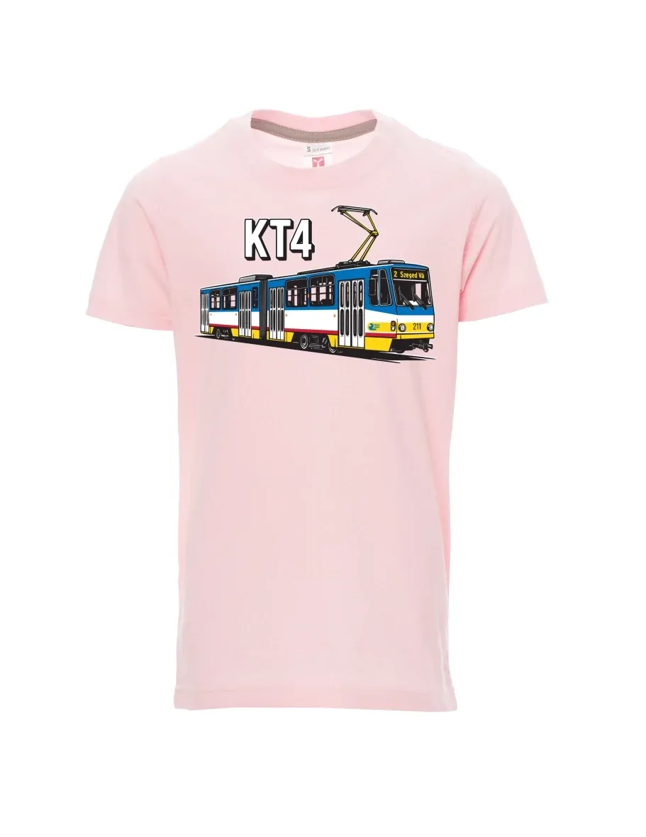 Světle růžové dětské tričko Tramvaj KT4