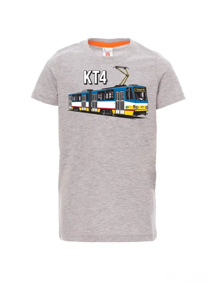 Šedý melír dětské tričko Tramvaj KT4