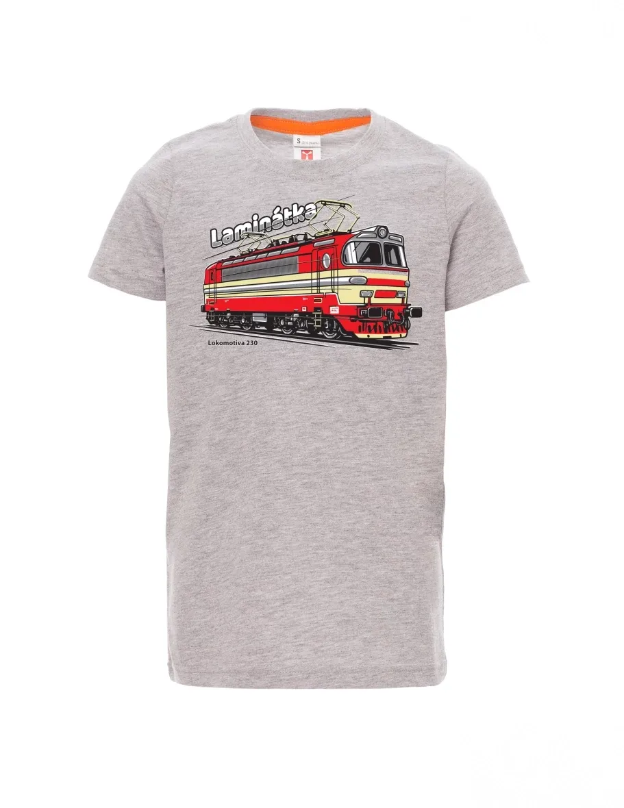 Šedý melír dětské tričko Lokomotiva 230 „Laminátka“