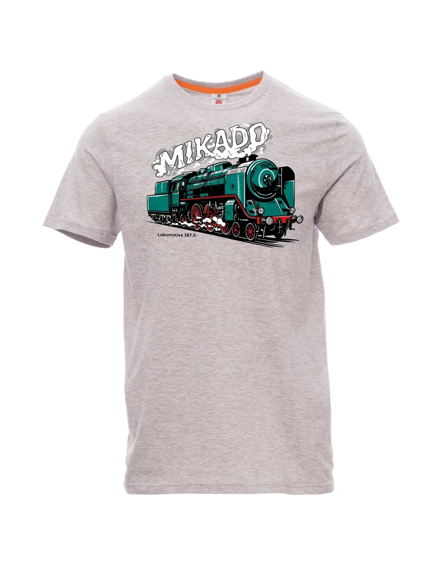 Šedé melanžové pánské tričko Lokomotiva 387.0 „MIKADO“