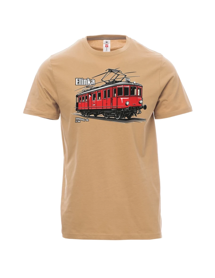 Hnědé pánské tričko Elektrický vůz M 400 „Elinka“