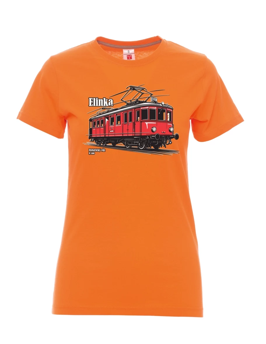 Oranžové dámské tričko Elektrický vůz M 400 „Elinka“