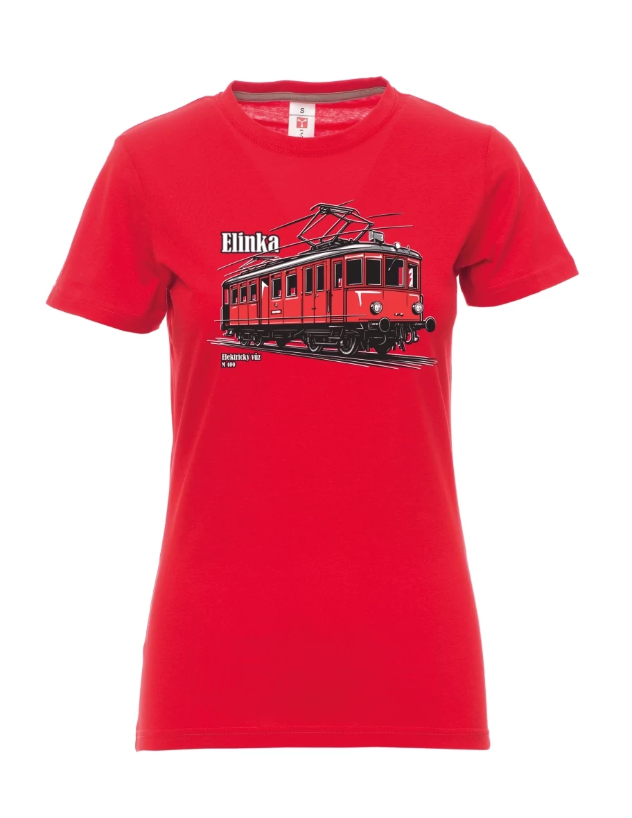 Červené dámské tričko Elektrický vůz M 400 „Elinka“