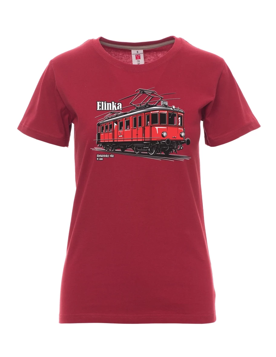 Bordó dámské tričko Elektrický vůz M 400 „Elinka“