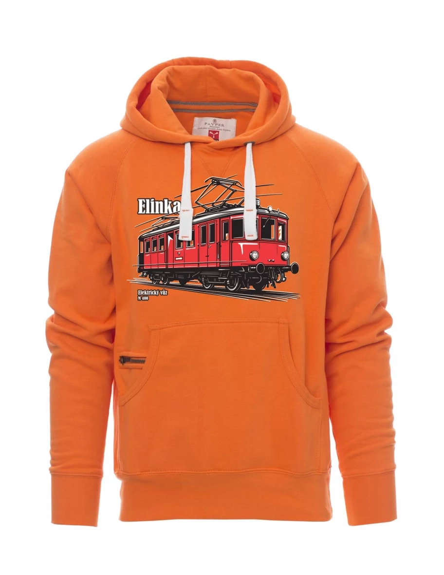 Oranžová pánská mikina Elektrický vůz M 400 „Elinka“