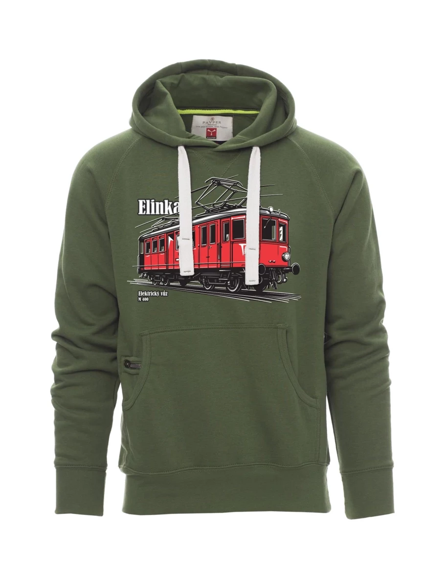 Tmavě zelená pánská mikina Elektrický vůz M 400 „Elinka“