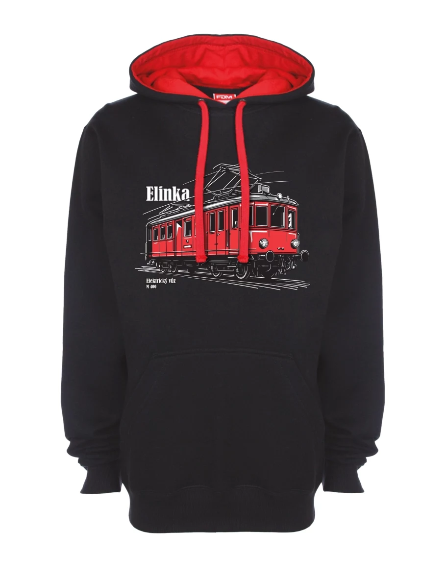 Červeno-černá mikina Elektrický vůz M 400 „Elinka“