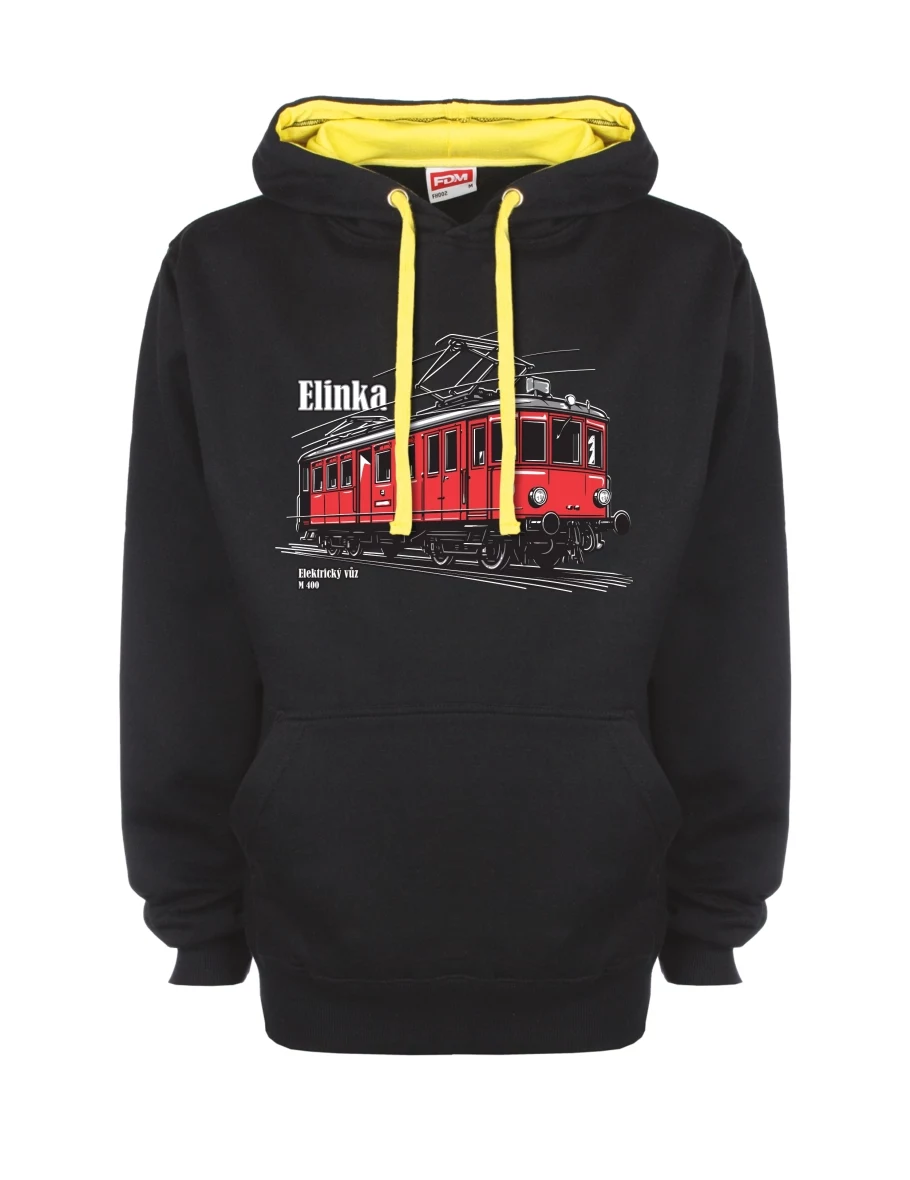 Žluto-černá mikina s Elektrický vůz M 400 „Elinka“