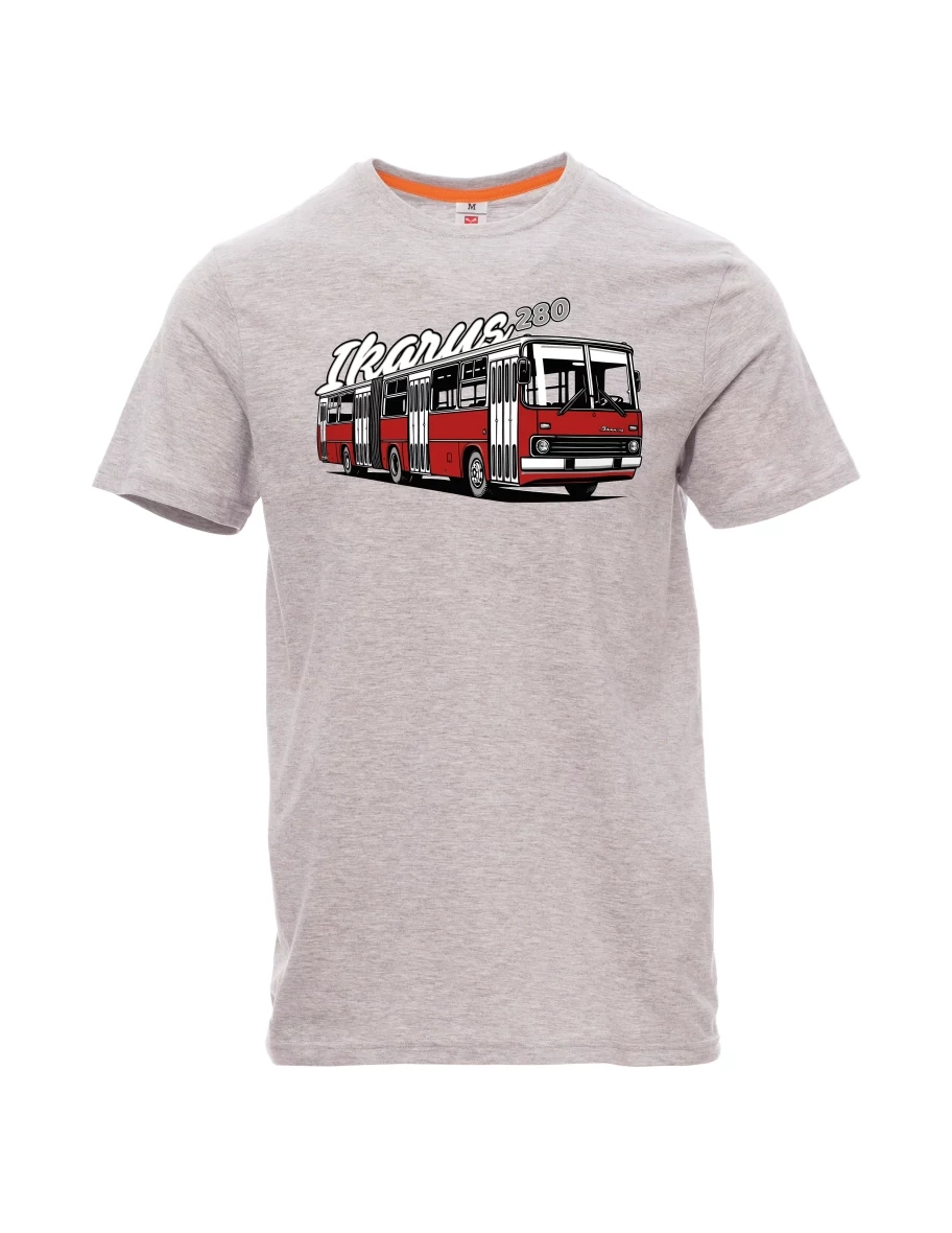 Šedé melanžové pánské tričko Autobus Ikarus 280
