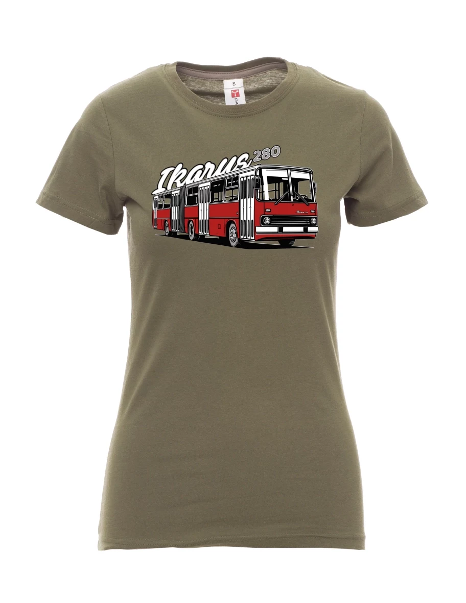 Khaki dámské tričko Autobus Ikarus 280