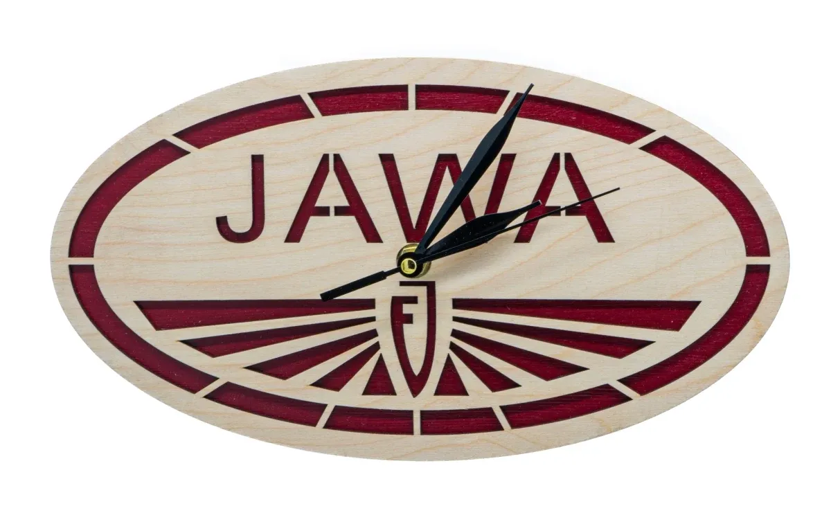 Dřevěné hodiny Logo Jawa Fj
