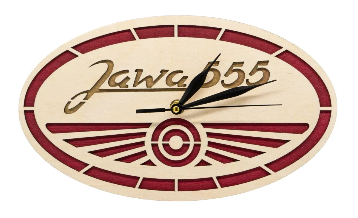 Dřevěné hodiny Logo Jawa 555