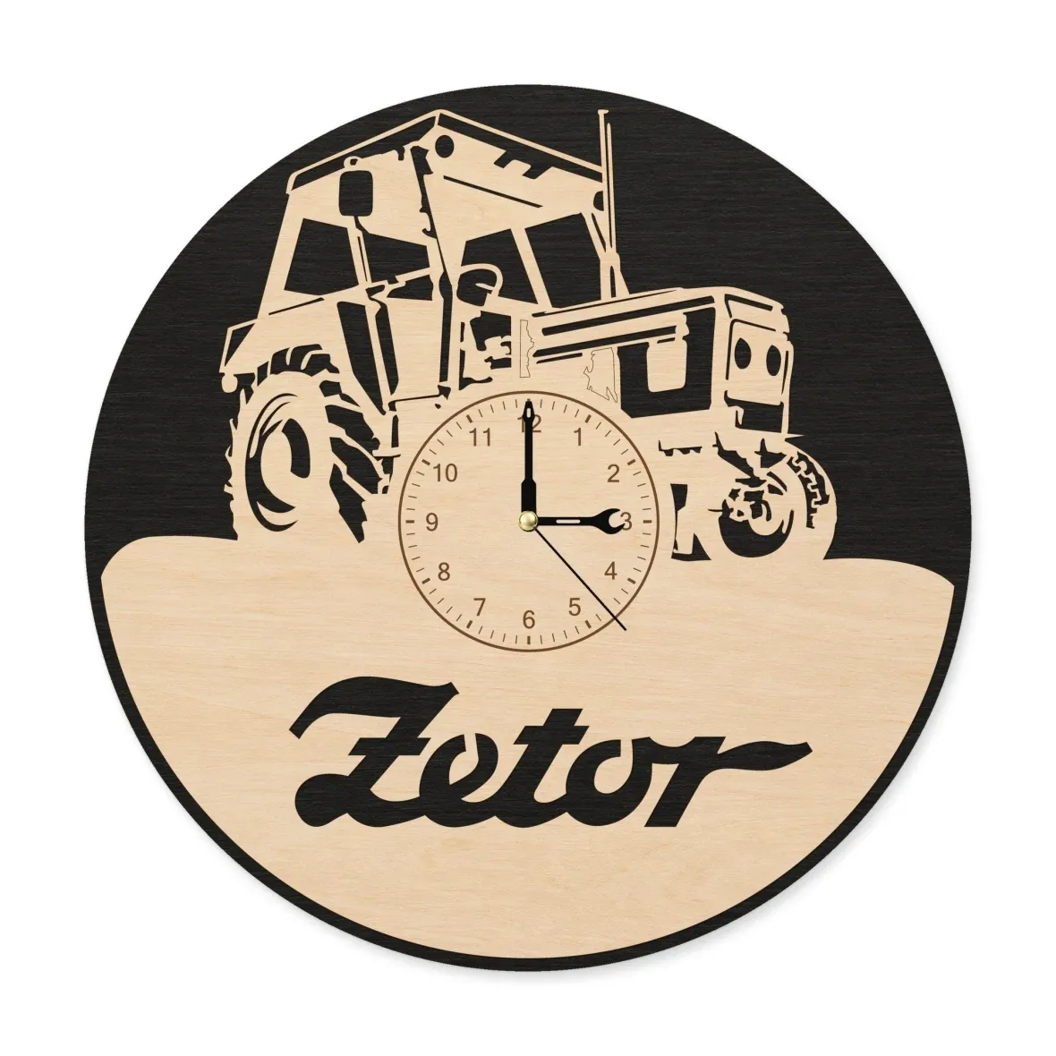 Dřevěné hodiny s motivem Traktor s kabinou